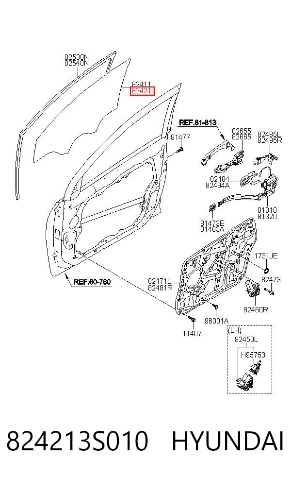 Стекло двери передней правой 824213S010 Hyundai/Kia