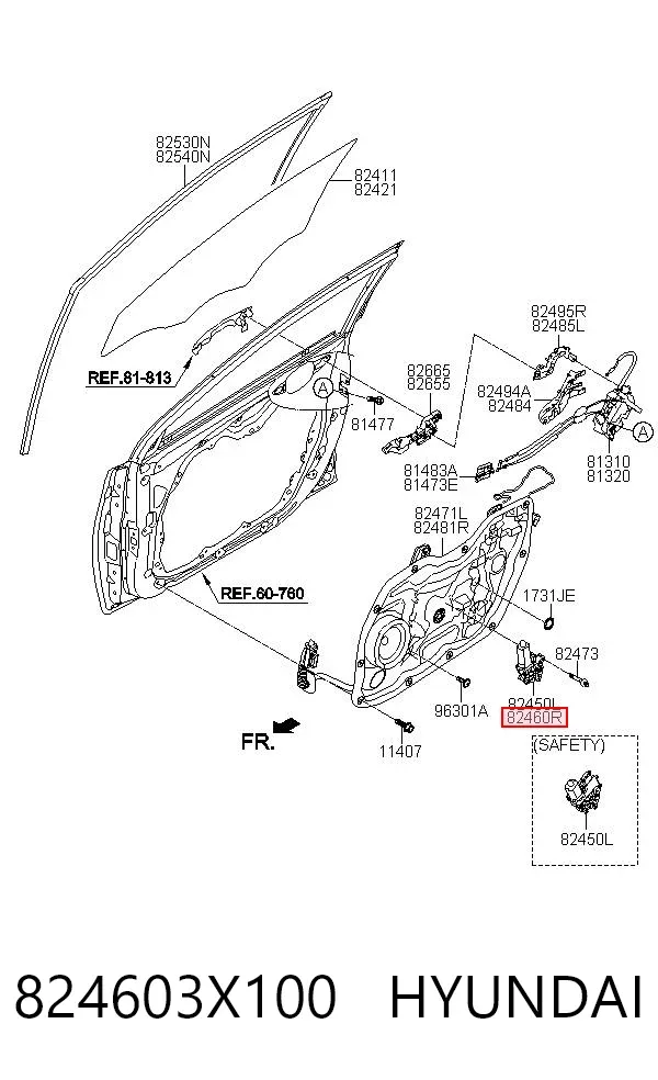 Мотор стеклоподъемника двери передней правой 824603X100 Hyundai/Kia