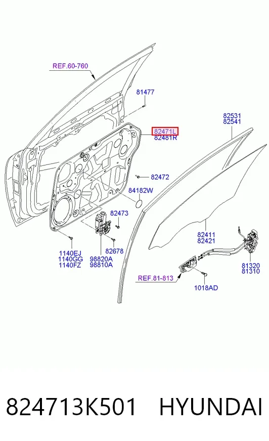 Панель-щека двери передней левой 824713K501 Hyundai/Kia