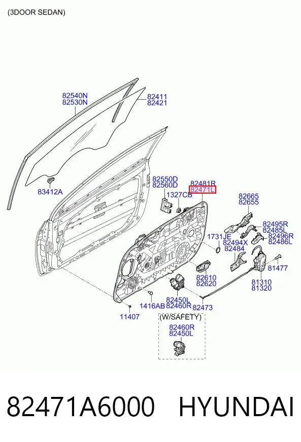 Стекло двери передней правой 82471A6000 Hyundai/Kia