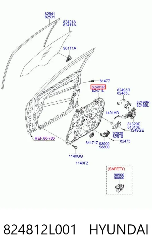 Стеклоподъемник передней правой двери 824812L001 Hyundai/Kia