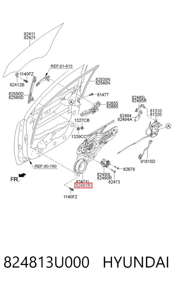 Стеклоподъемник передней правой двери 824813U000 Hyundai/Kia