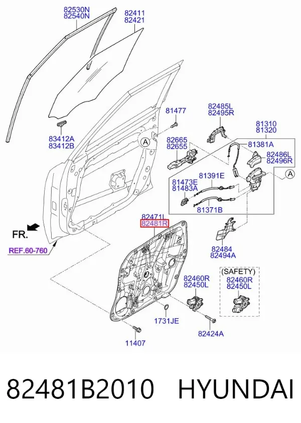 Стеклоподъемник передней правой двери 82481B2010 Hyundai/Kia
