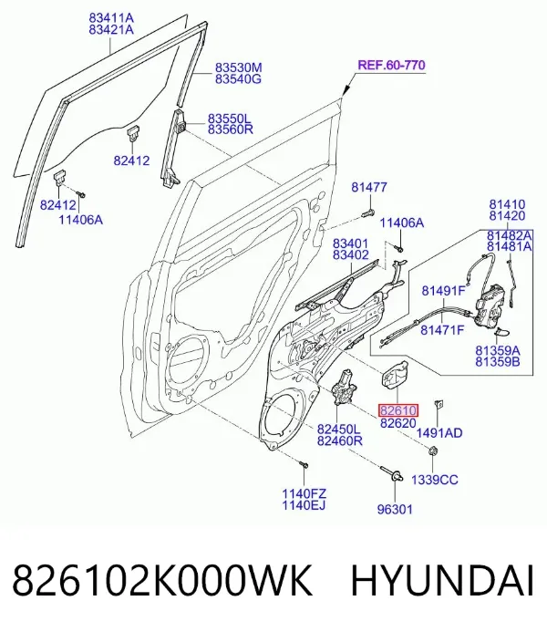 Ручка двери передней внутренняя левая 826102K000WK Hyundai/Kia