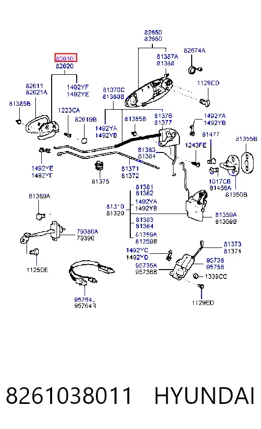 Ручка двери левой внутренняя передняя/задняя 8261038011 Hyundai/Kia