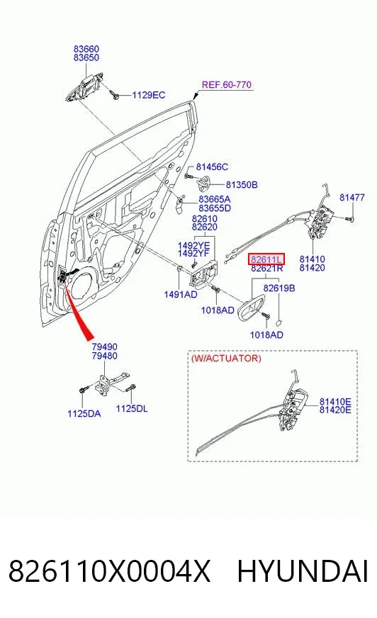 Ручка двери левой внутренняя передняя/задняя 826110X0004X Hyundai/Kia