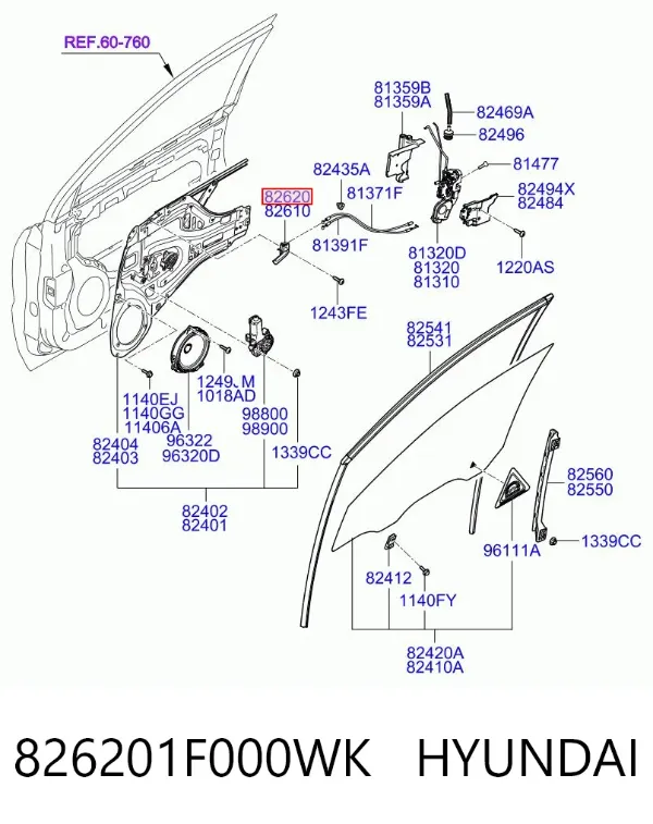 Ручка  боковой двери внутренняя правая 826201F000WK Hyundai/Kia