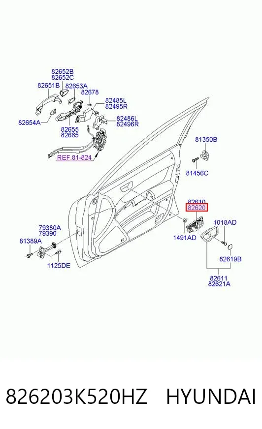 Ручка двери передней внутренняя правая 826203K520HZ Hyundai/Kia