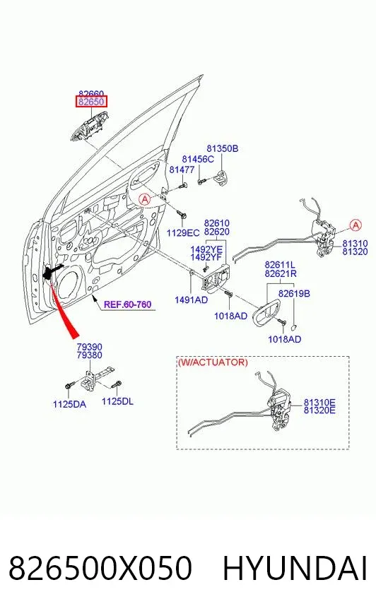 Ручка двери передней наружная левая 826500X050 Hyundai/Kia