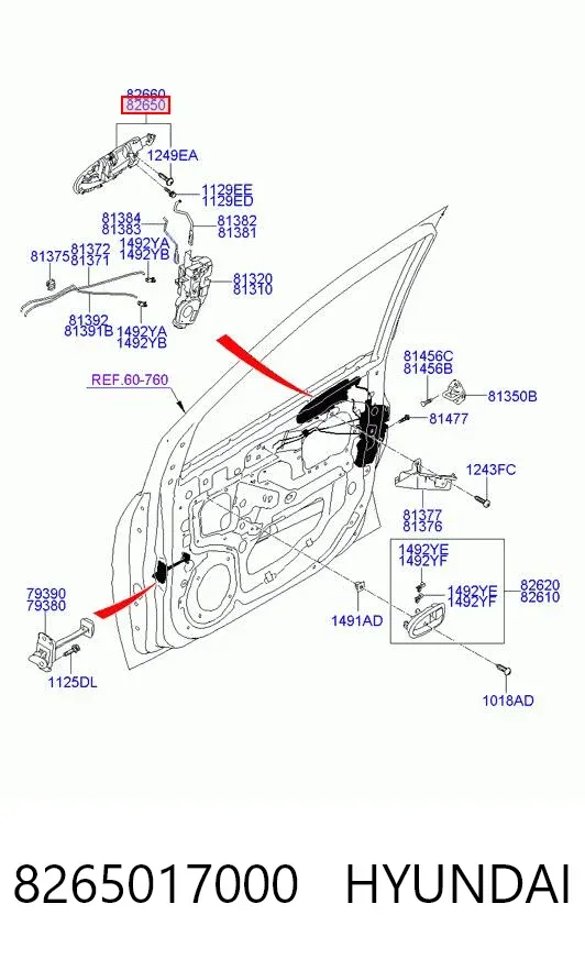 Ручка двери передней наружная левая 8265017000 Hyundai/Kia