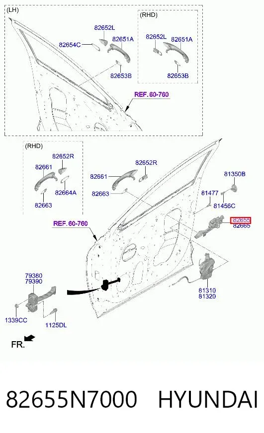 Держатель наружной ручки двери передней левой 82655N7000 Hyundai/Kia