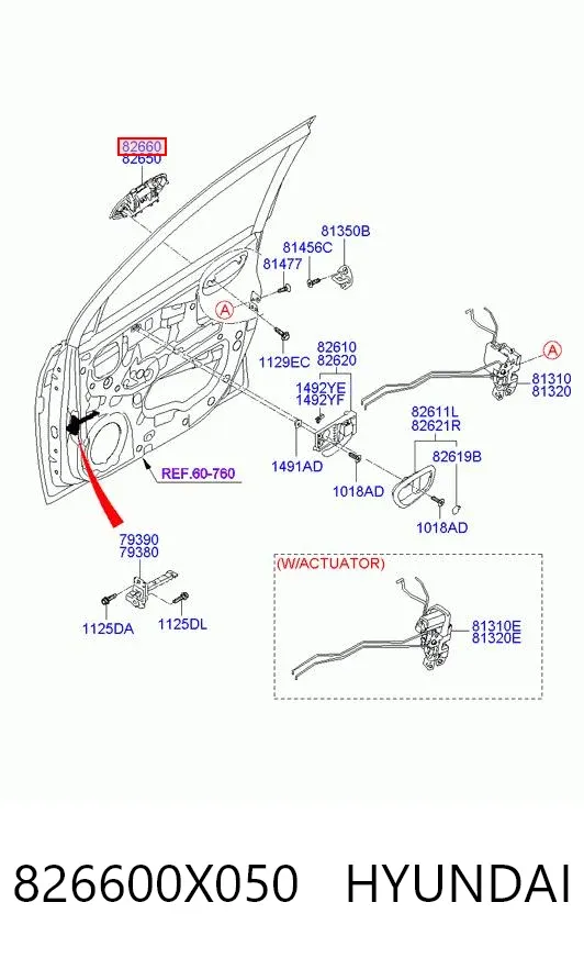 Ручка двери передней наружная правая 826600X050 Hyundai/Kia