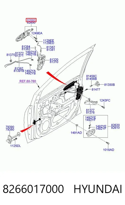 Ручка двери передней наружная правая 8266017000 Hyundai/Kia