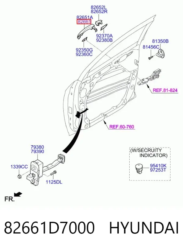 Ручка двери передней наружная правая 82661D7000 Hyundai/Kia