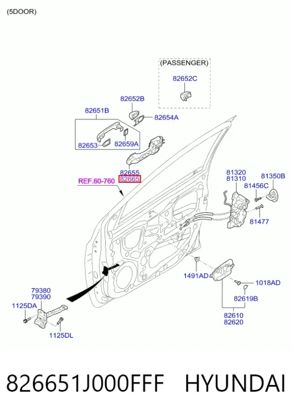 Держатель наружной ручки двери передней правой 826651J000FFF Hyundai/Kia