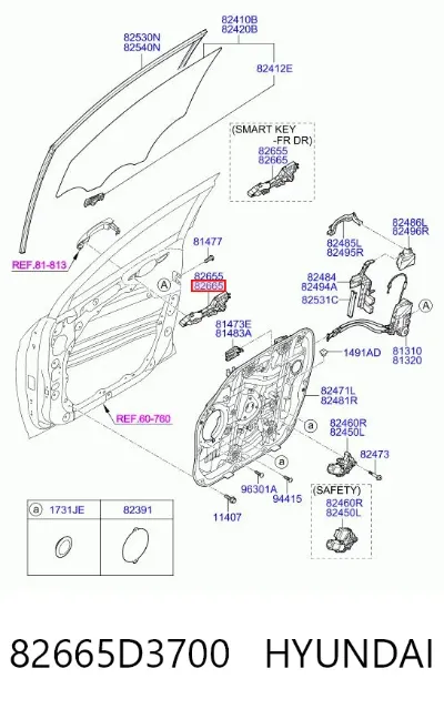 Держатель наружной ручки двери передней правой HYUNDAI 82665D3700