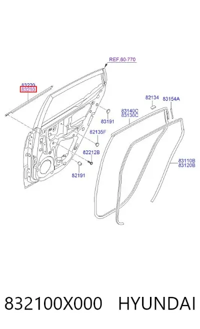 Молдинг опускного стекла двери задней левой HYUNDAI 832100X000
