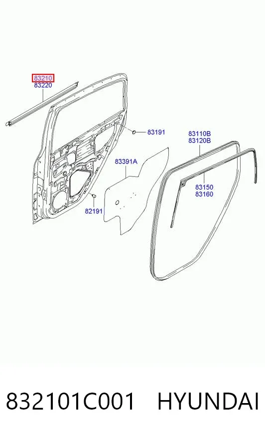 Молдинг опускного стекла двери задней левой 832101C001 Hyundai/Kia