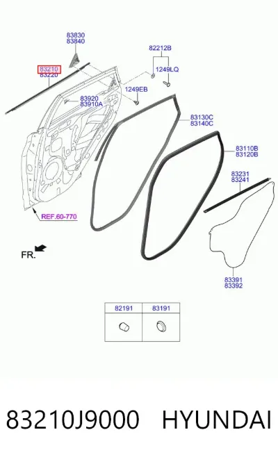 Молдинг опускного стекла двери задней левой HYUNDAI 83210J9000