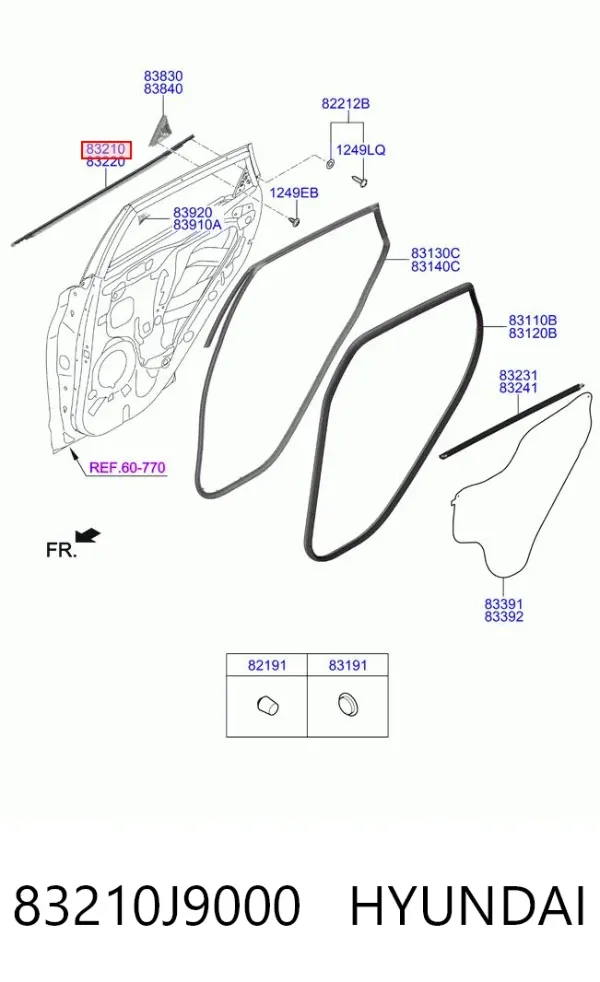 Молдинг опускного стекла двери задней левой 83210J9000 Hyundai/Kia