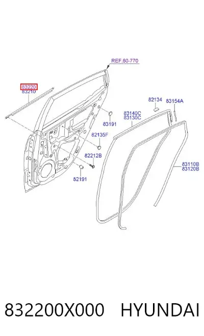 Молдинг опускного стекла двери задней правой HYUNDAI 832200X000