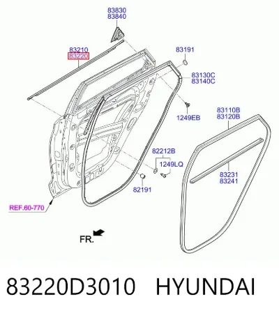 Молдинг опускного стекла двери задней правой HYUNDAI 83220D3010