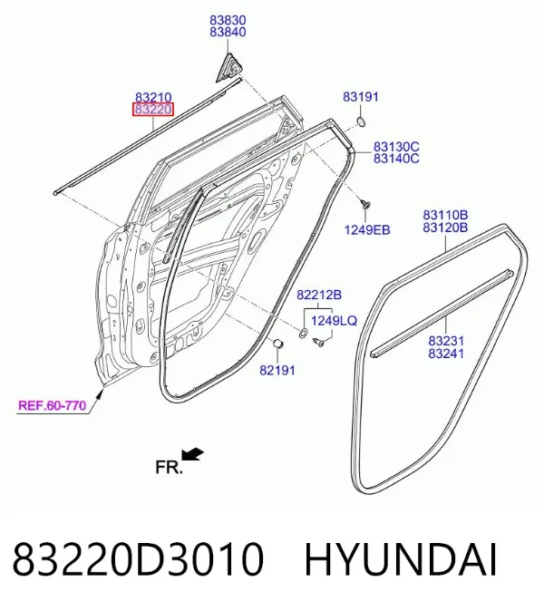 Молдинг опускного стекла двери задней правой 83220D3010 Hyundai/Kia