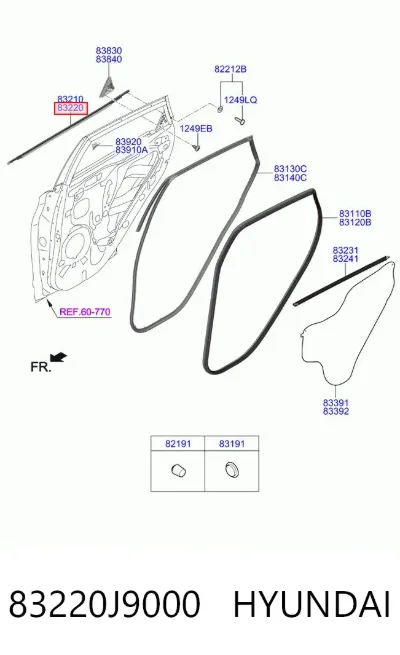 Молдинг опускного стекла двери задней правой HYUNDAI 83220J9000
