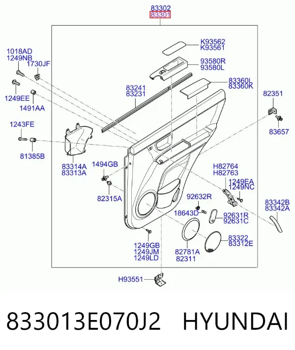 Обшивка (облицовка) внутренняя двери задней левой 833013E070J2 Hyundai/Kia