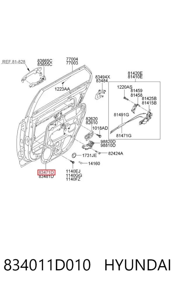 Механизм стеклоподъемника двери задней левой 834011D010 Hyundai/Kia