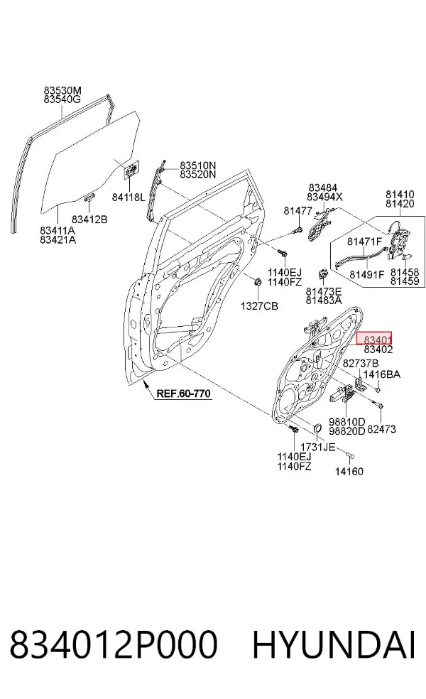 Механизм стеклоподъемника двери задней левой 834012P000 Hyundai/Kia
