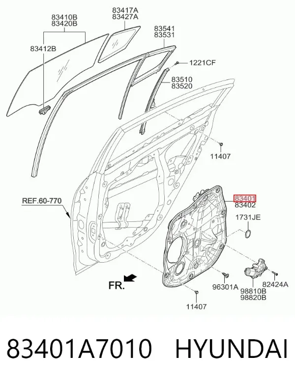 Механизм стеклоподъемника двери задней левой 83401A7010 Hyundai/Kia