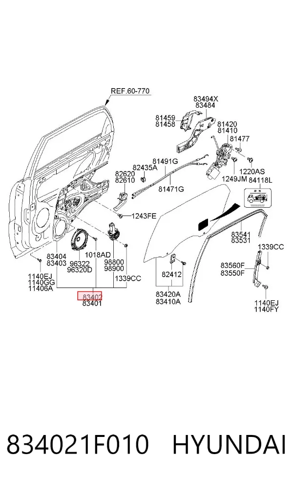 Механизм стеклоподъемника двери задней правой 834021F010 Hyundai/Kia
