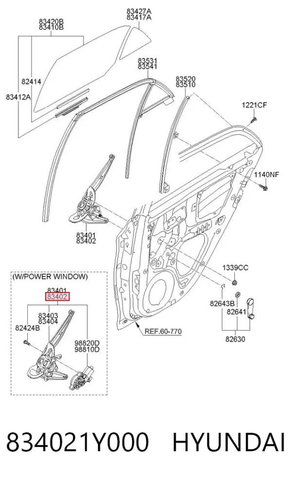 Механизм стеклоподъемника двери задней правой 834021Y000 Hyundai/Kia