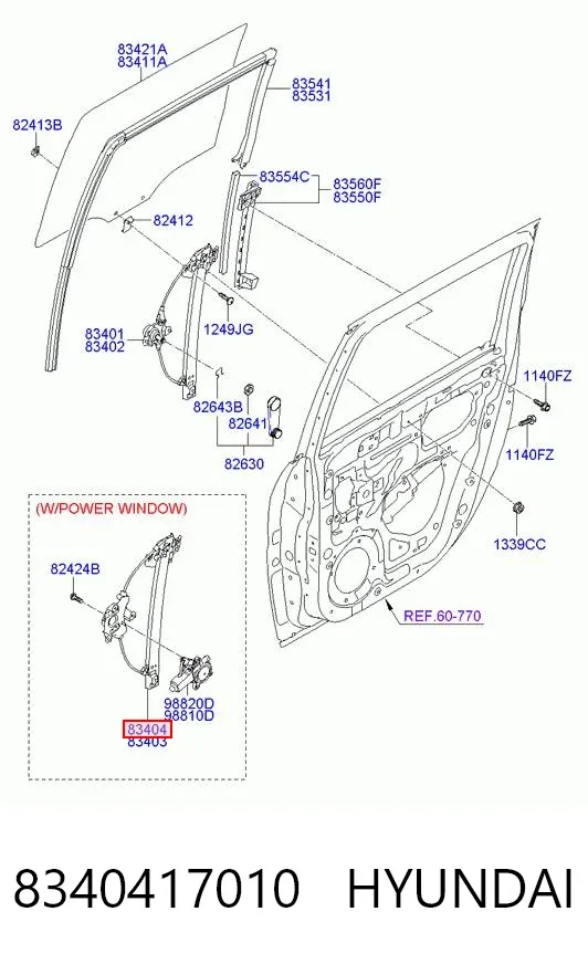 Механизм стеклоподъемника двери задней правой 8340417010 Hyundai/Kia