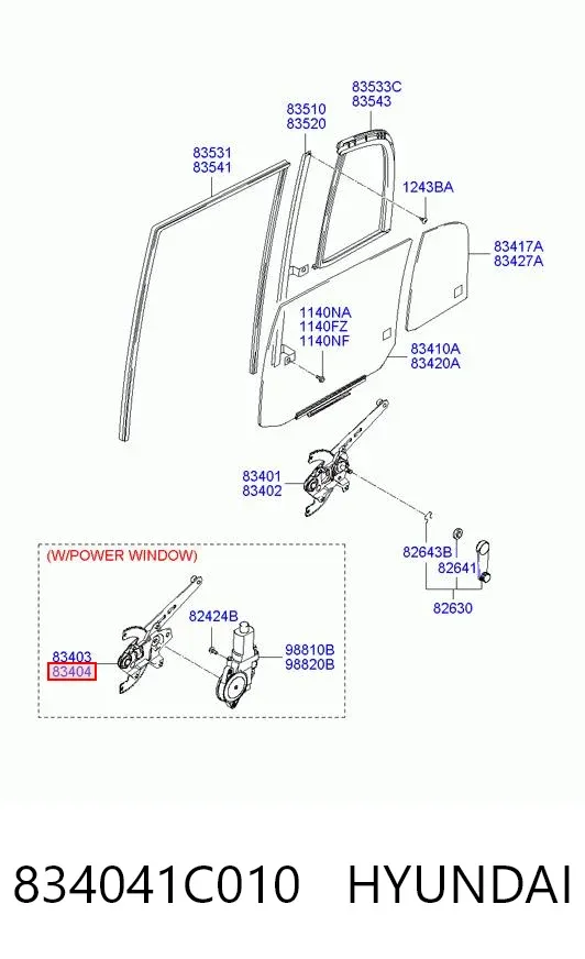 Механизм стеклоподъемника двери задней правой 834041C010 Hyundai/Kia