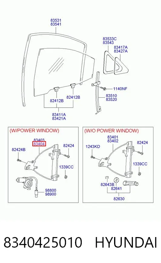Механизм стеклоподъемника двери задней правой 8340425010 Hyundai/Kia