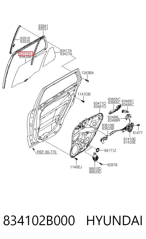 Стекло двери задней левой 834102B000 Hyundai/Kia