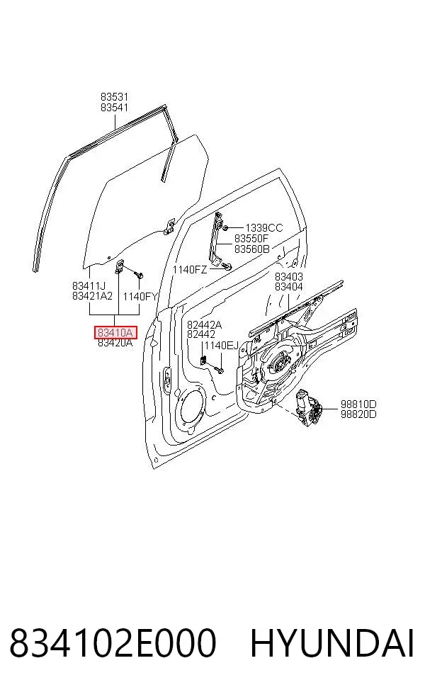 Стекло двери задней левой 834102E000 Hyundai/Kia