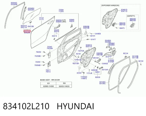 Стекло двери задней левой 834102L210 Hyundai/Kia