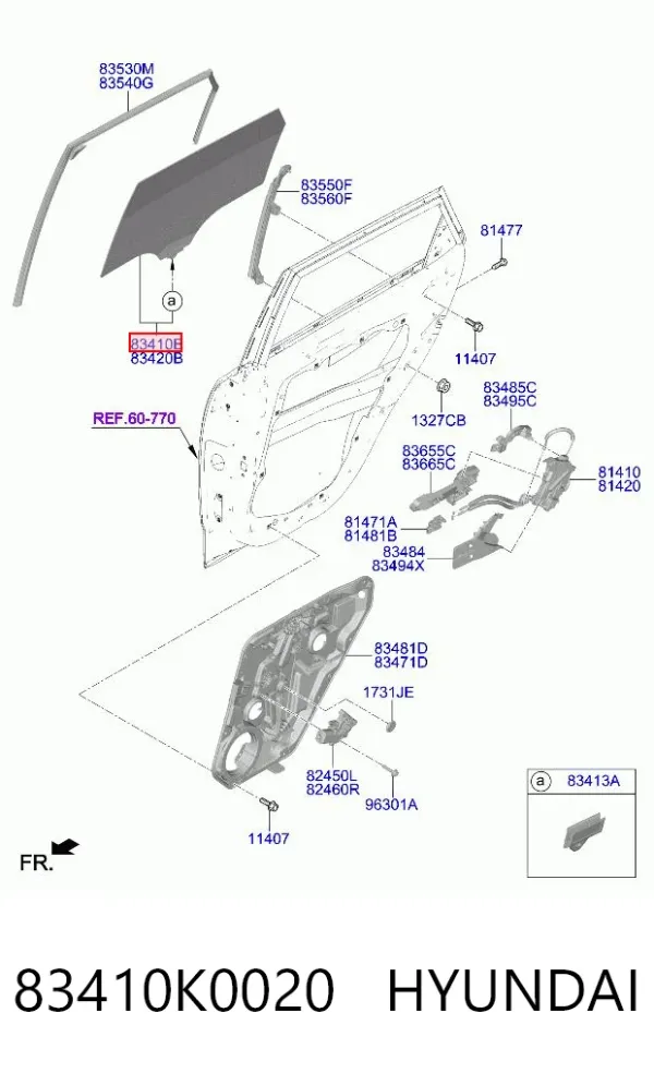 Стекло двери задней левой 83410K0020 Hyundai/Kia