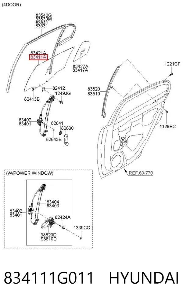 Стекло двери задней левой 834111G011 Hyundai/Kia