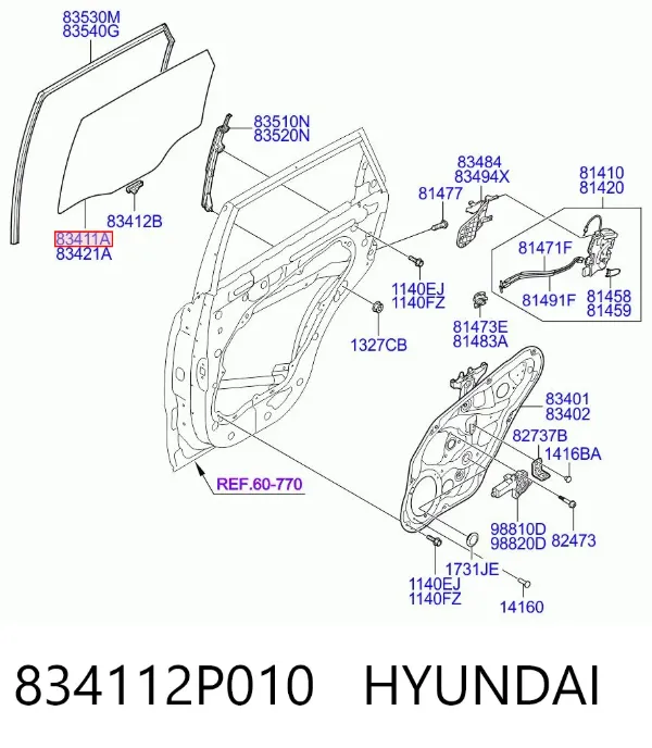 Стекло двери задней левой 834112P010 Hyundai/Kia