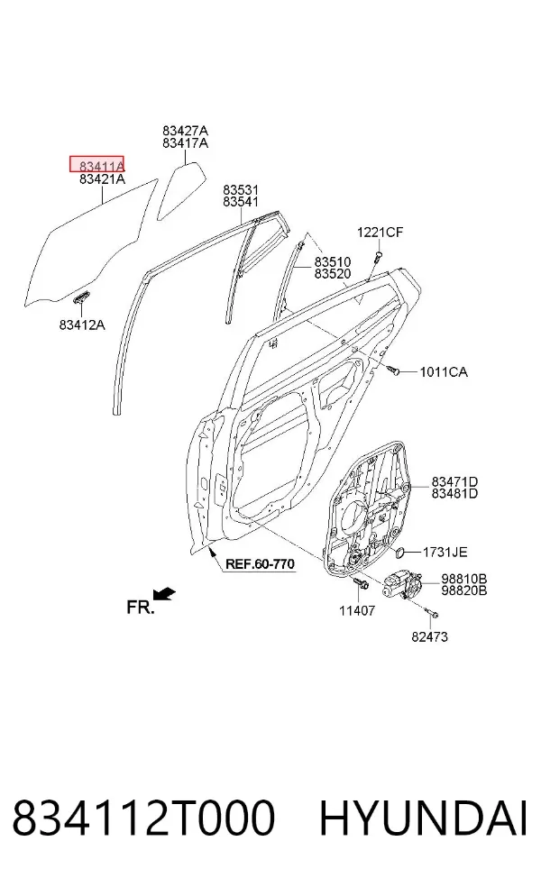 Стекло двери задней левой 834112T000 Hyundai/Kia
