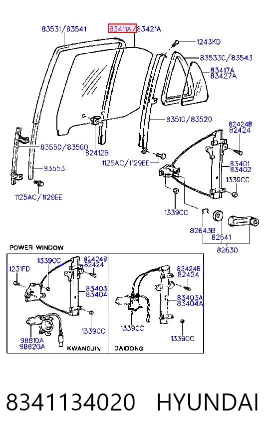 Стекло двери задней левой 8341134020 Hyundai/Kia