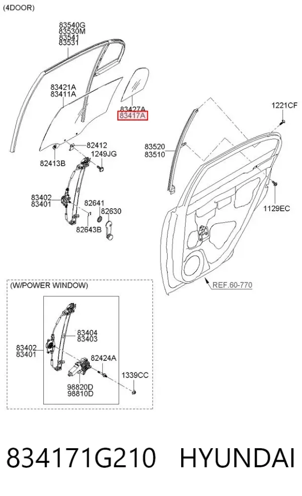 Стекло-форточка двери задней левой 834171G210 Hyundai/Kia