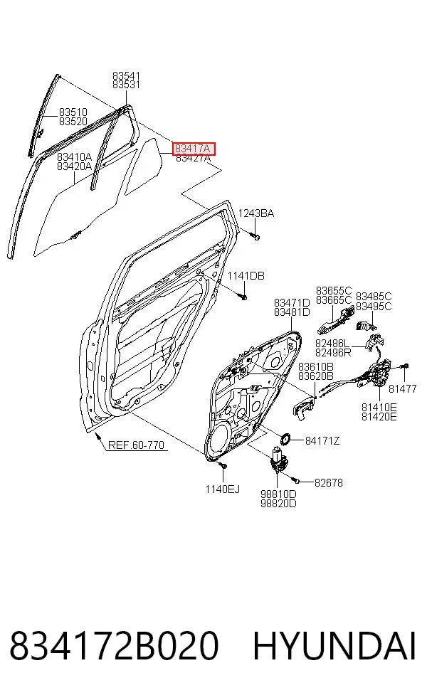 Стекло-форточка двери задней левой 834172B020 Hyundai/Kia