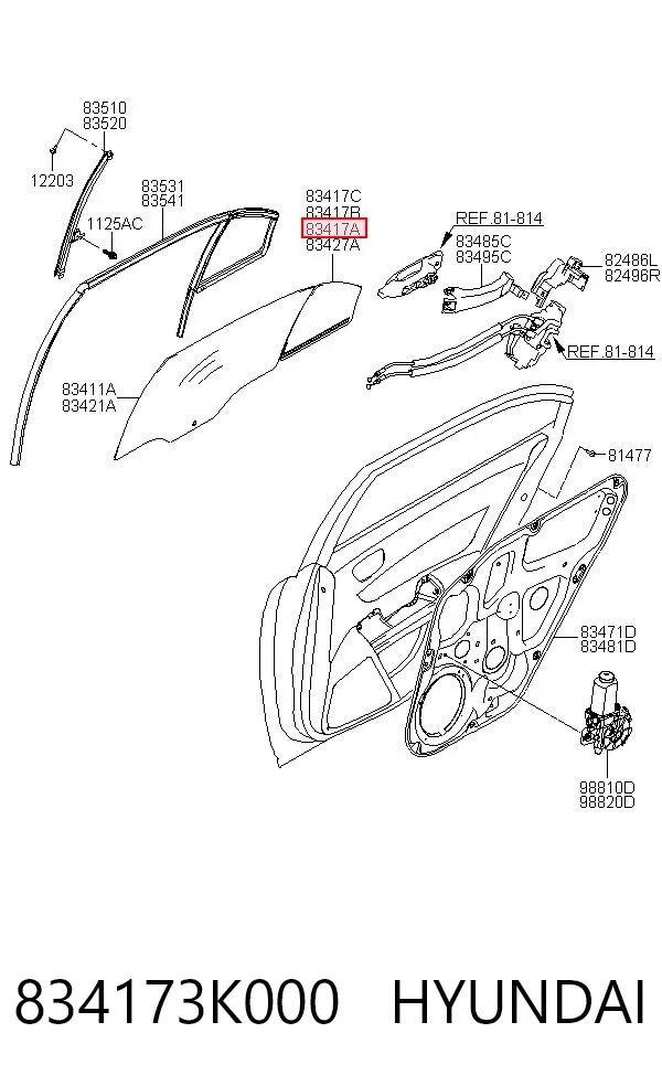 Стекло-форточка двери задней левой 834173K000 Hyundai/Kia