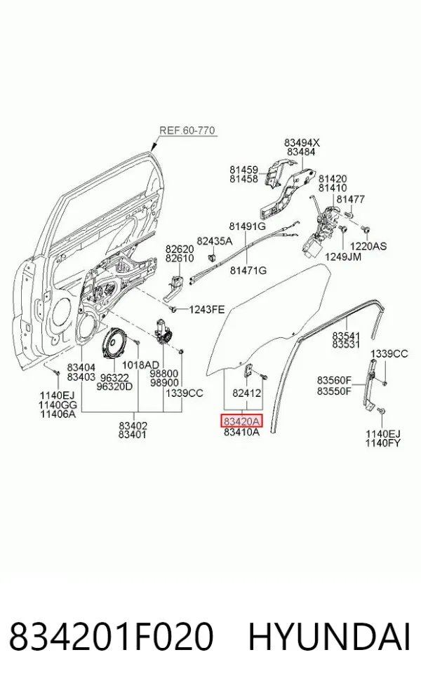 Стекло двери задней правой 834201F020 Hyundai/Kia