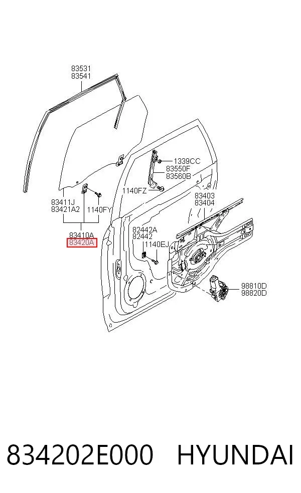 Стекло двери задней правой 834202E000 Hyundai/Kia